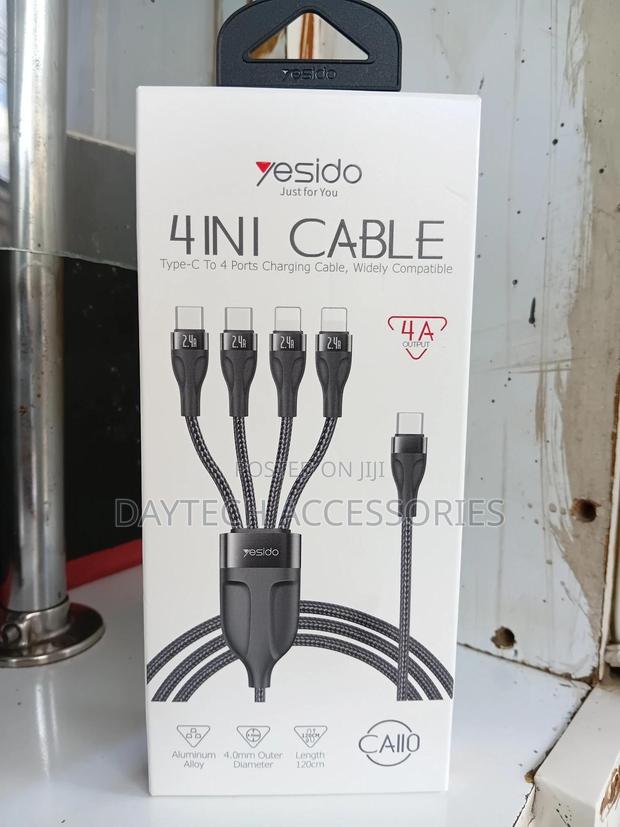 Yesido Ca110 1.2m 4a Pd to 2type-C+2ip Charging Cable - Black - thumbnail 2