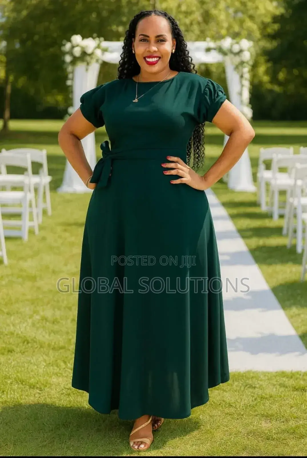 Maxi Dress With Short Sleeves and a Belted Waist