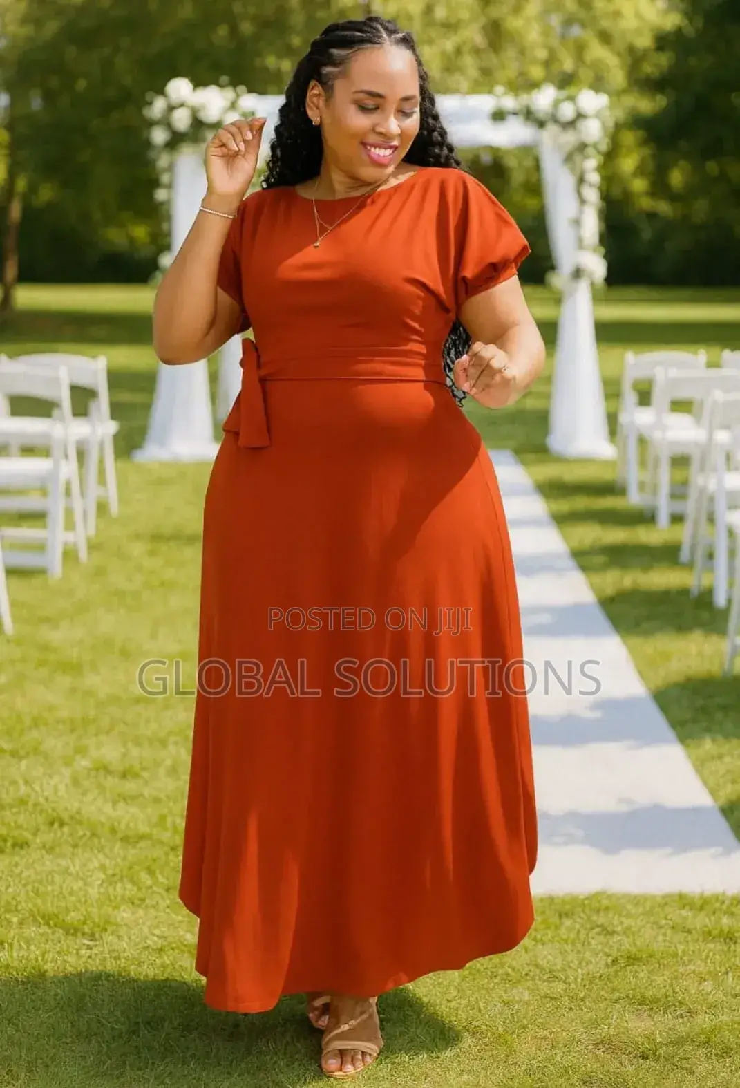 Maxi Dress With Short Sleeves and a Belted Waist