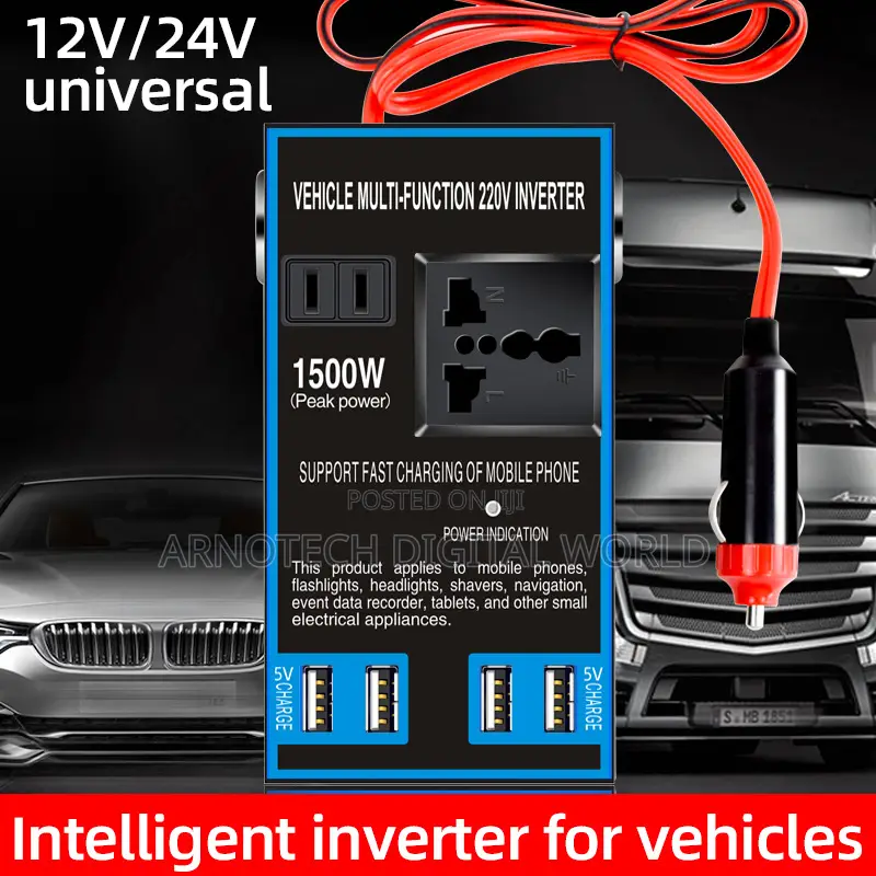 1500w Car Power Inverter 12v/24v to 220v - 4 Usb Ports