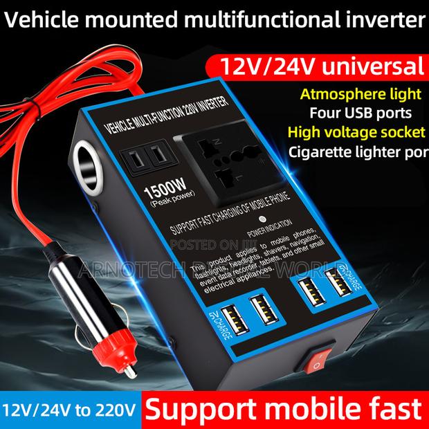 1500w Car Power Inverter 12v/24v to 220v - 4 Usb Ports - thumbnail 3