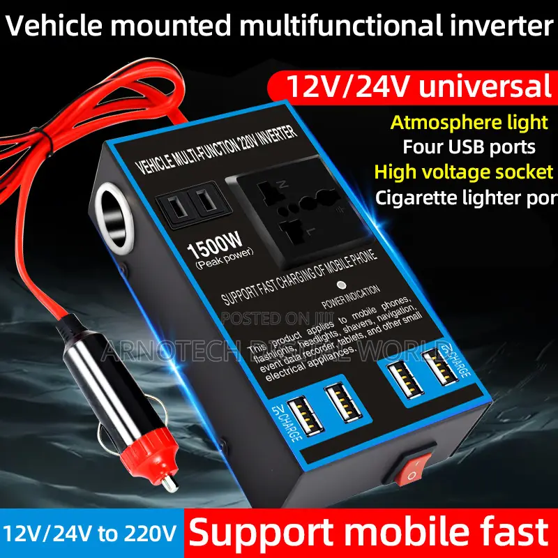 1500w Car Power Inverter 12v/24v to 220v - 4 Usb Ports