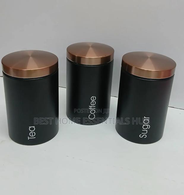 3pcs Sugar, Tea, Coffee Canisters Set-White Black