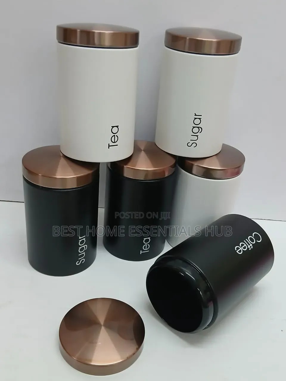 3pcs Sugar, Tea, Coffee Canisters Set-White Black