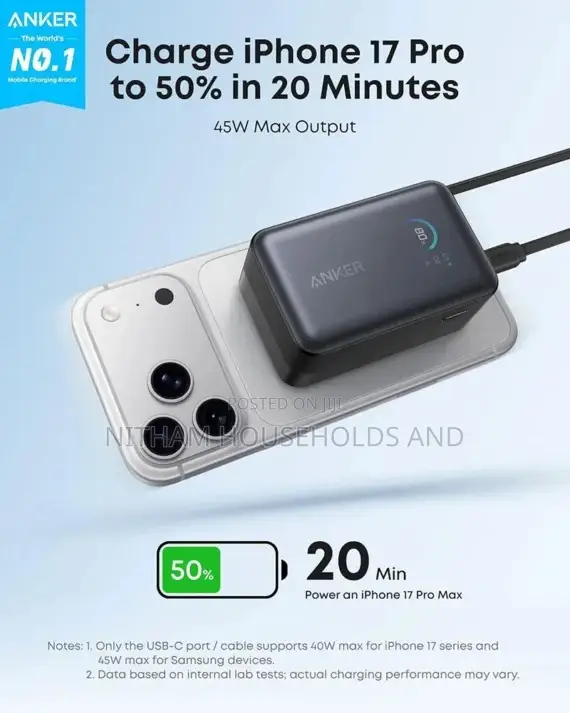 Anker Nano Power Bank (, 45w, Built-in Retractable USB-C Cable