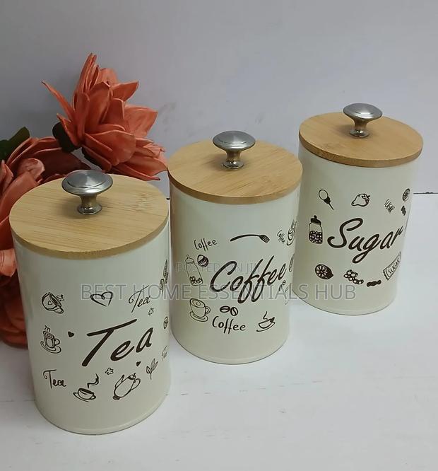 3pc Airtight Sugar, Tea, Coffee Canisters