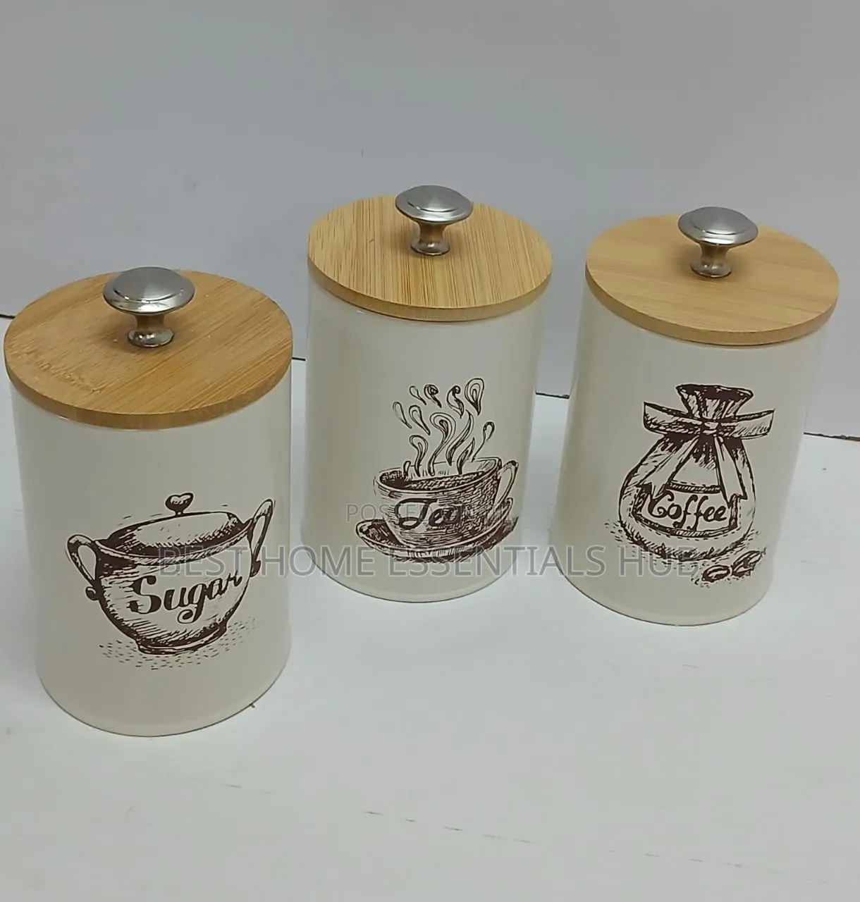 3pc Airtight Sugar, Tea, Coffee Canisters