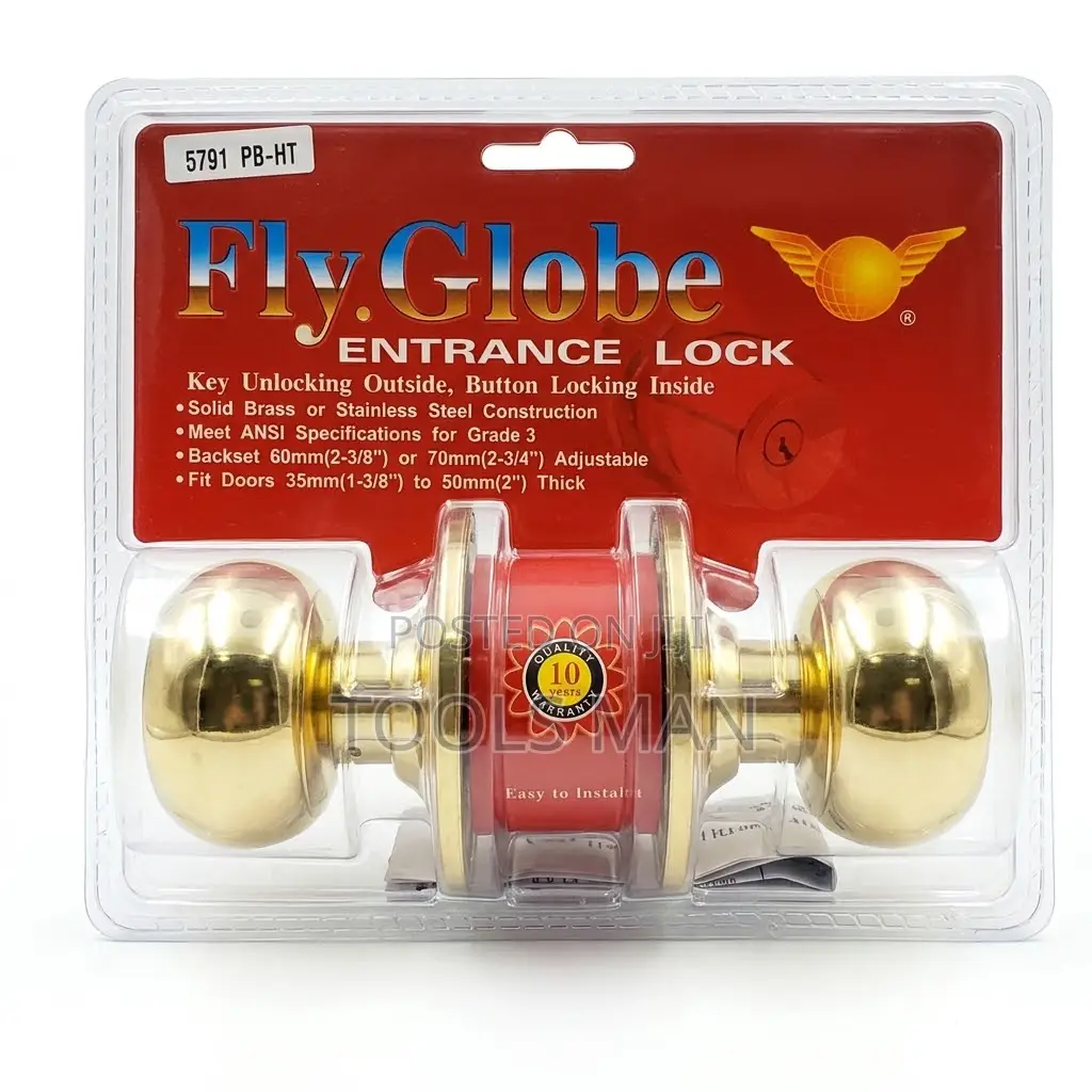 Fly Globe Key Entrance Lock- Brass Door Knob Set.Gold 5791 Pb-Ht