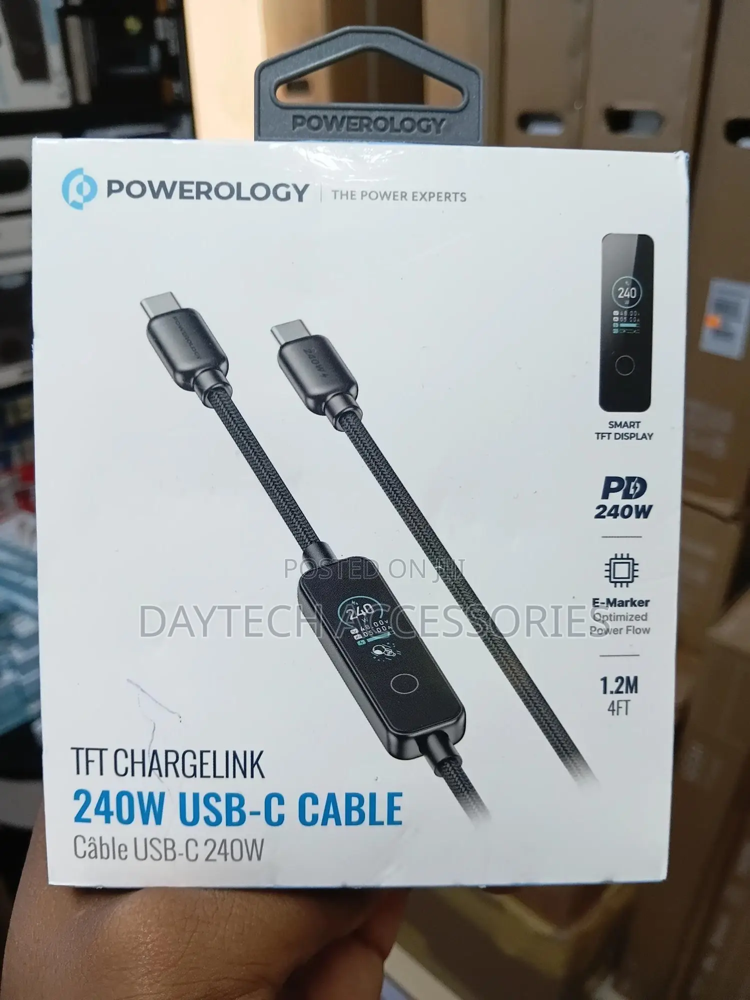 Powerology TFT Chargelink 240w Usb-C Cable Featuring a Smart Display.