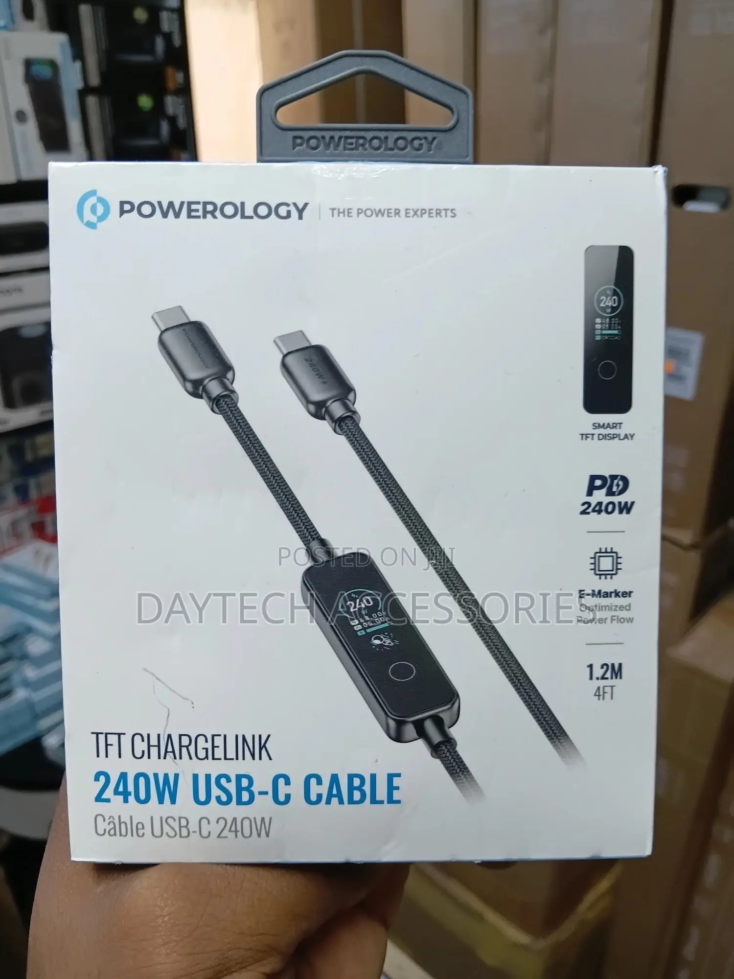 Powerology TFT Chargelink 240w Usb-C Cable Featuring a Smart Display.
