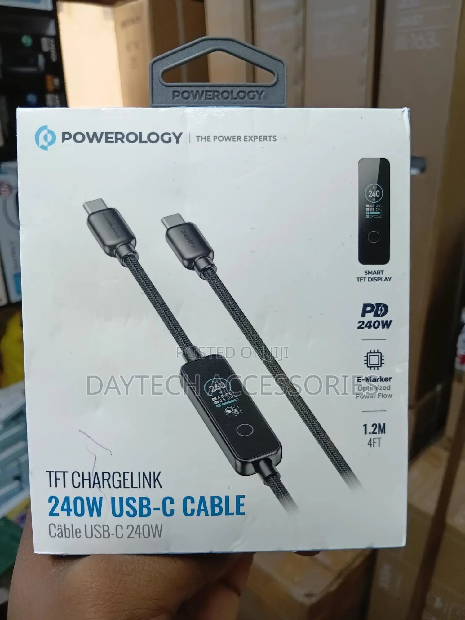 Powerology TFT Chargelink 240w Usb-C Cable Featuring a Smart Display.