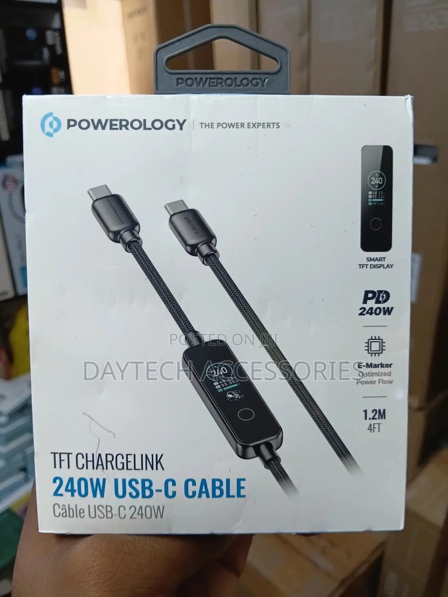 Powerology TFT Charge Link 240w Fast Charging Usb-C Cable With Display