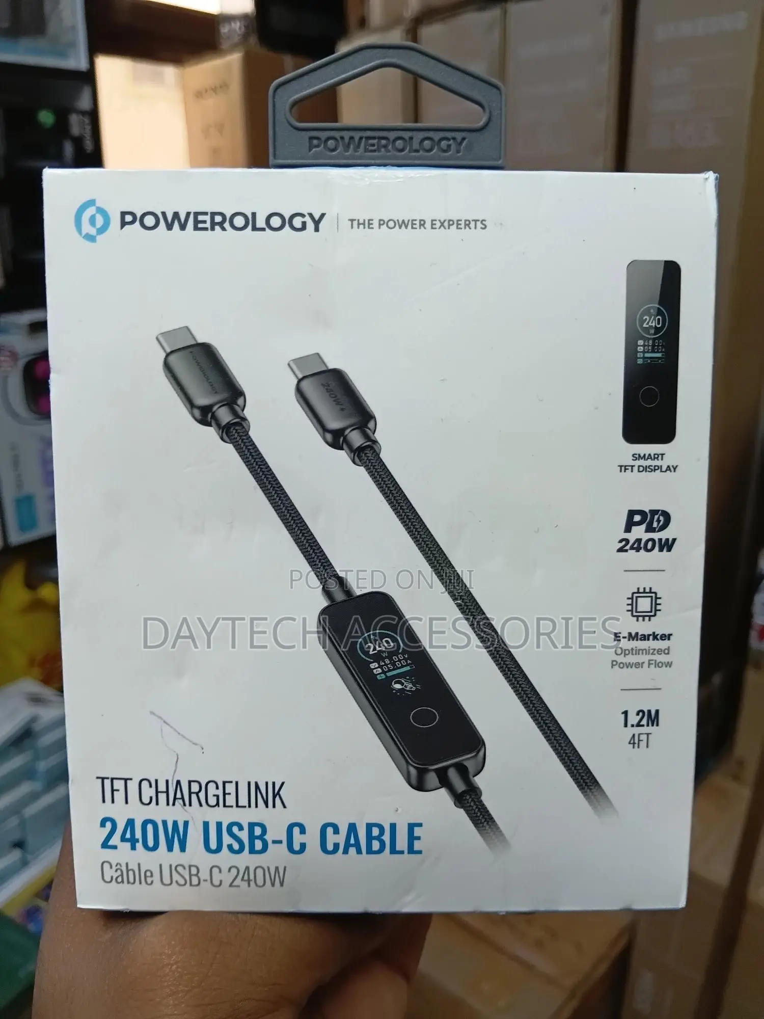 Powerology 240w Usb-C to Usb-C Cable With TFT Display