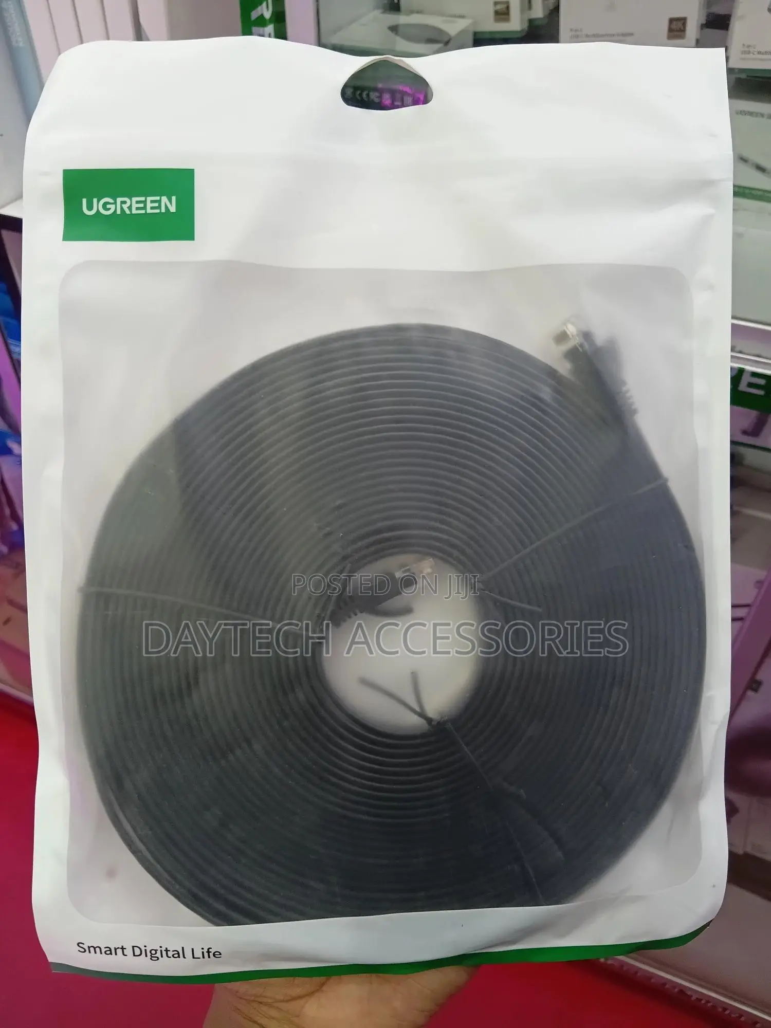 This Is a Ugreen Nw102 10-Meter Cat6 Utp Flat Ethernet Cable in Black.