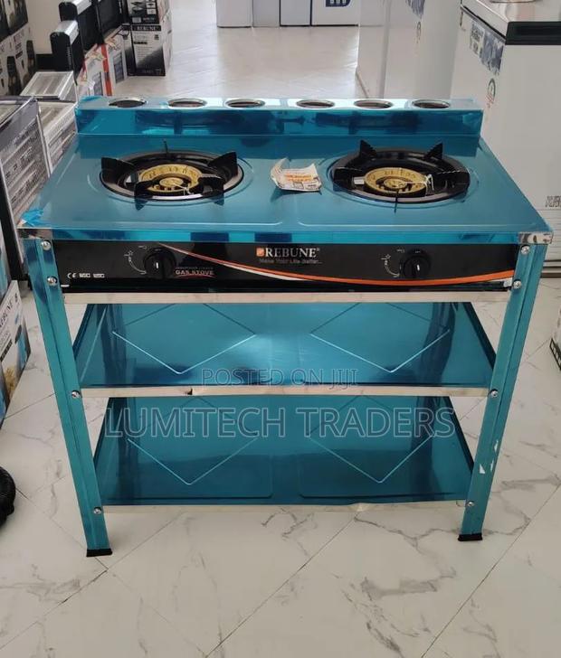 Rebune Double-Burner Standing Gas Stove With Shelves