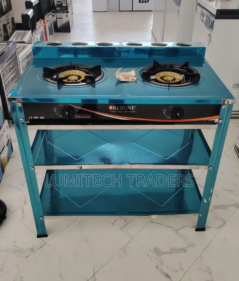 Rebune Double-Burner Standing Gas Stove With Shelves