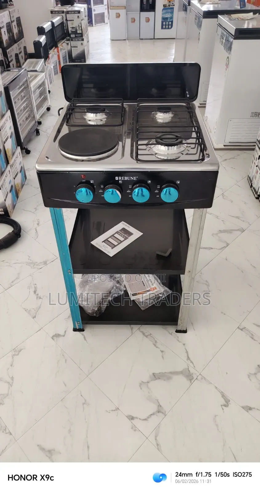 Rebune 3gas +1 Electric Burner Standing Gas Stove With Shelves