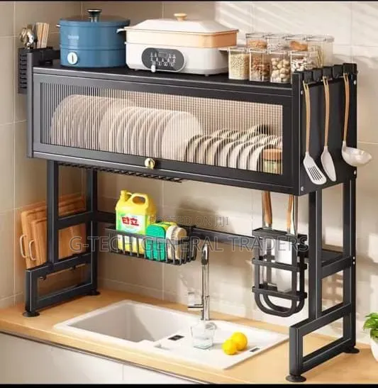 Heavy Duty 1 Layer Over the Sink Dish Drainer With Glass Cover