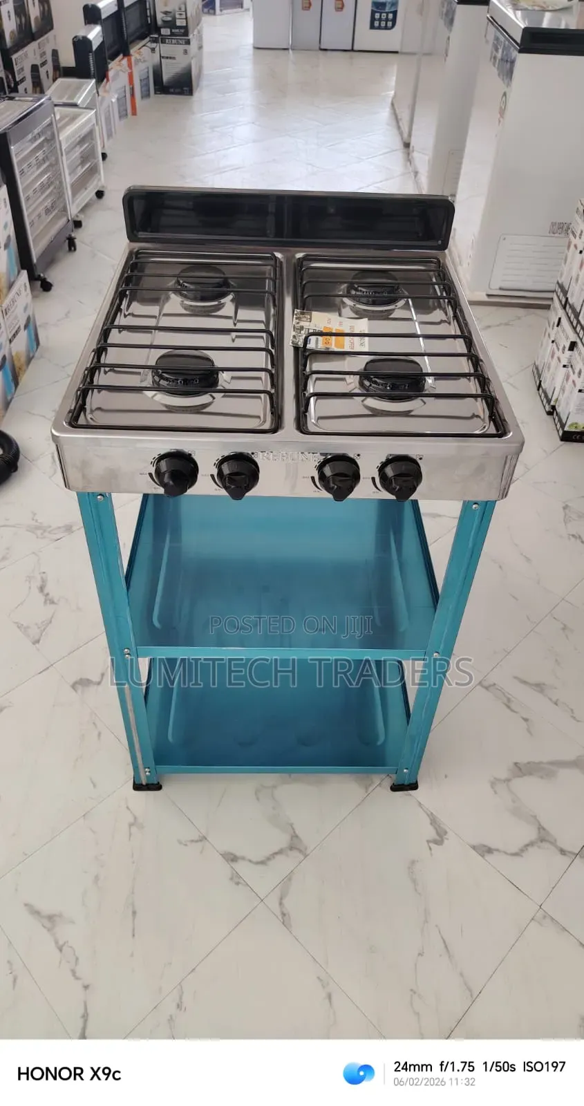 Rebune 4-Burner Standing Gas Stove With Shelves