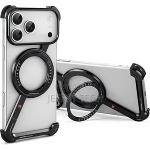 iPhone 17 Pro Max Case - Black Metal Bumper, 360° Kickstand, Magsafe C