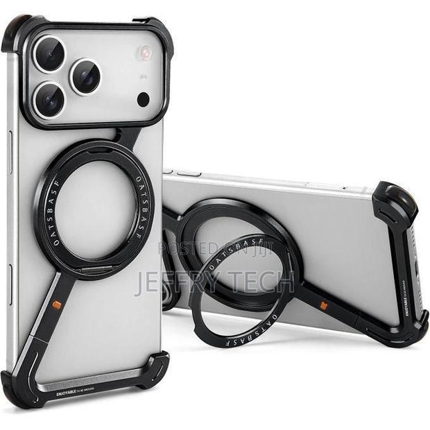 iPhone 17 Pro Max Case - Black Metal Bumper, 360° Kickstand, Magsafe C