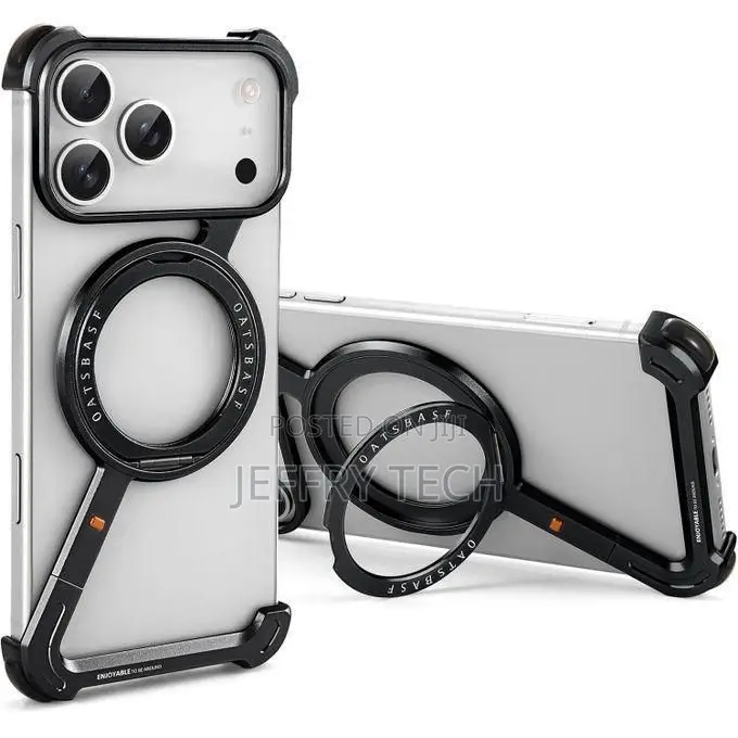 iPhone 17 Pro Max Case - Black Metal Bumper, 360° Kickstand, Magsafe C
