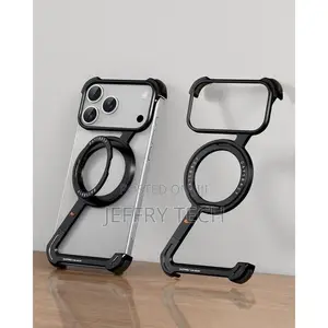 iPhone 17 Pro Max Case - Black Metal Bumper, 360° Kickstand, Magsafe C