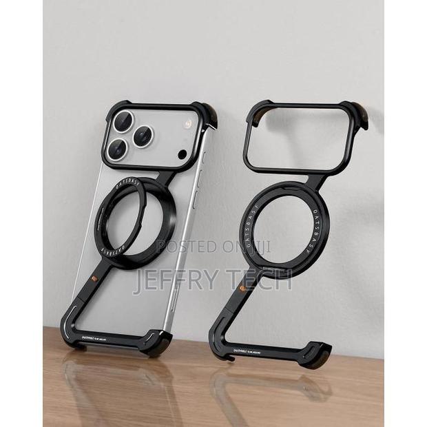 iPhone 17 Pro Max Case - Black Metal Bumper, 360° Kickstand, Magsafe C - thumbnail 2