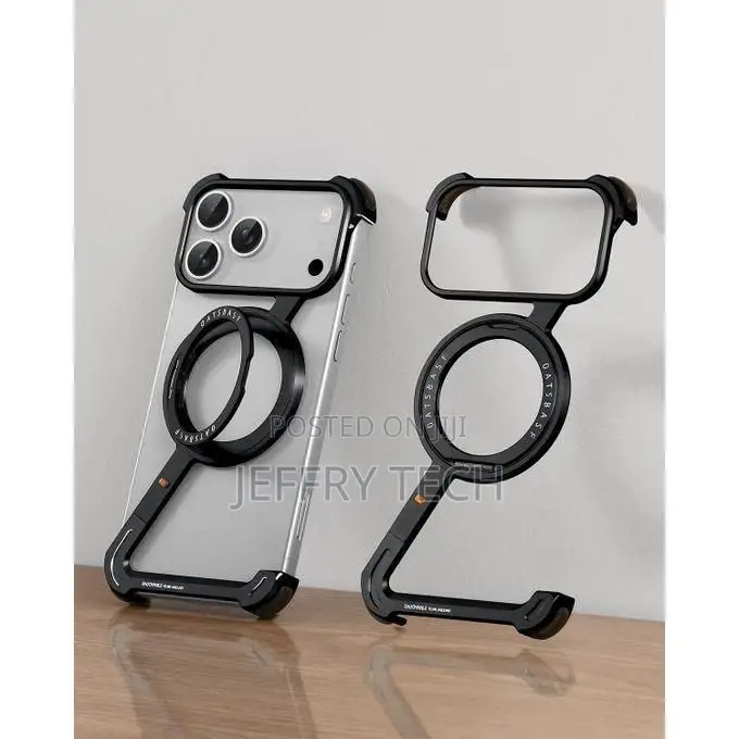 iPhone 17 Pro Max Case - Black Metal Bumper, 360° Kickstand, Magsafe C