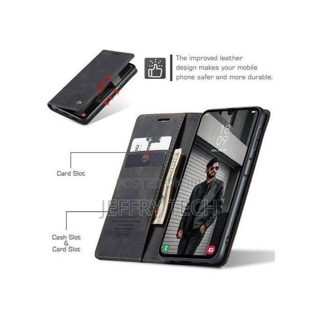 Samsung Galaxy A05s Black Soft Leather Wallet Case - 2 Card Slots, Mag - thumbnail 2