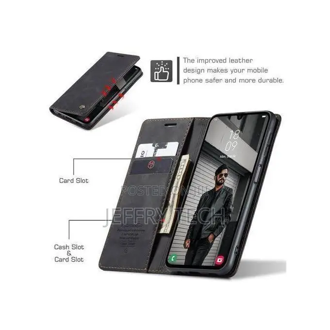 Samsung Galaxy A05s Black Soft Leather Wallet Case - 2 Card Slots, Mag