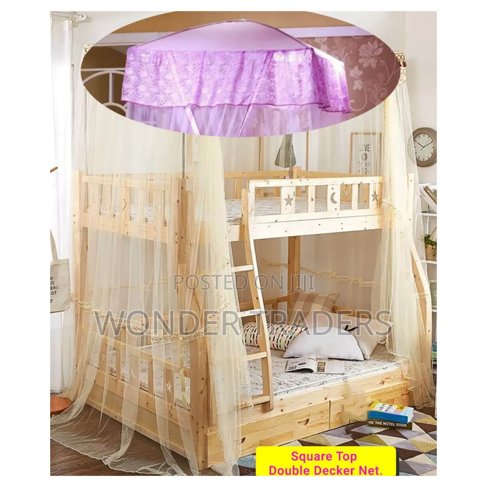 Double Decker Mosquito Net - Multicolour Polyester, Easy Assembly,