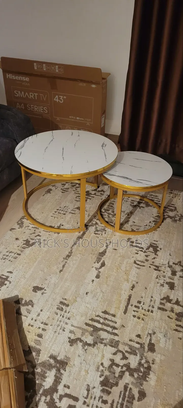 Wooden Top Nesting Table With Gold Finishing