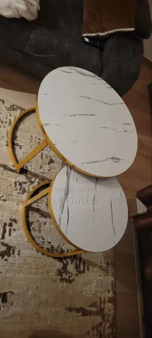 Wooden Top Nesting Table With Gold Finishing