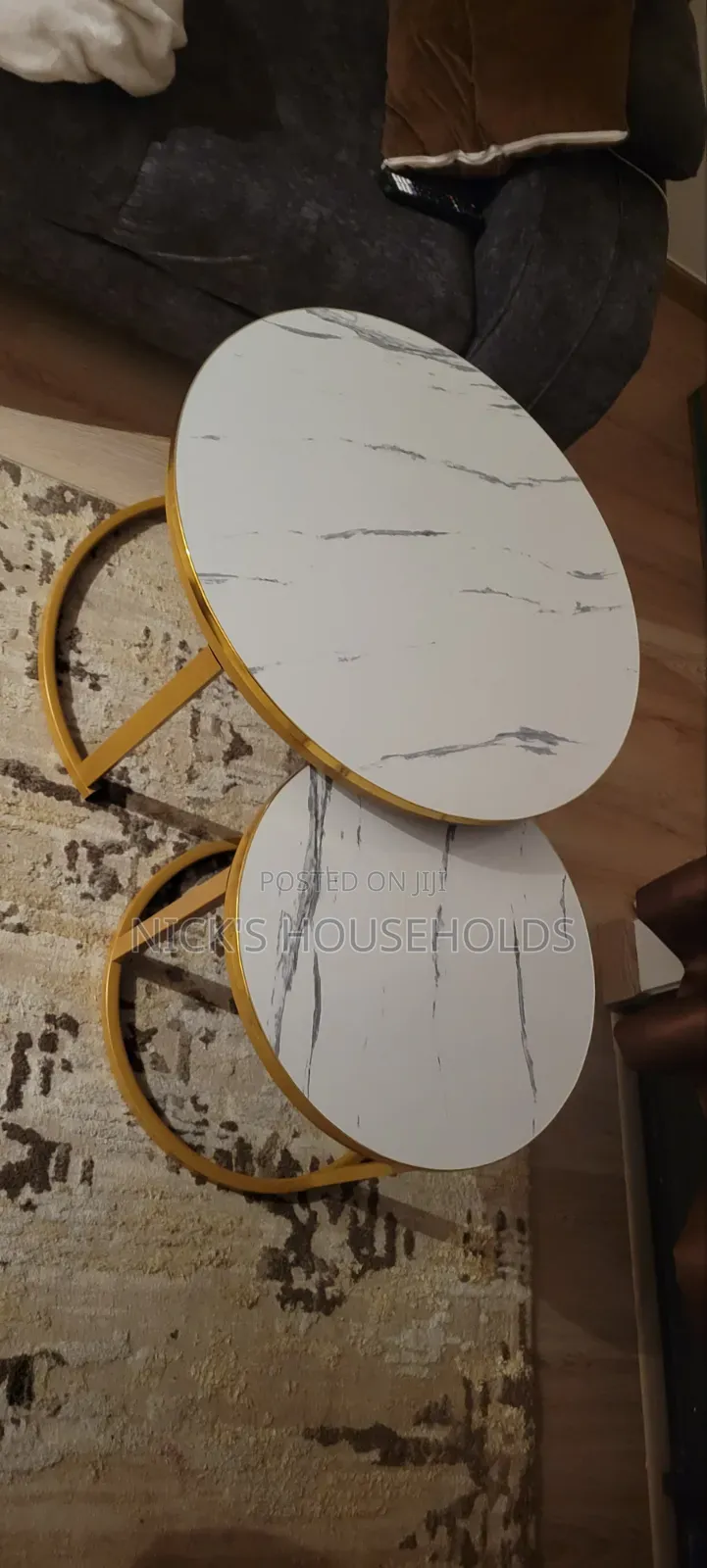 Wooden Top Nesting Table With Gold Finishing
