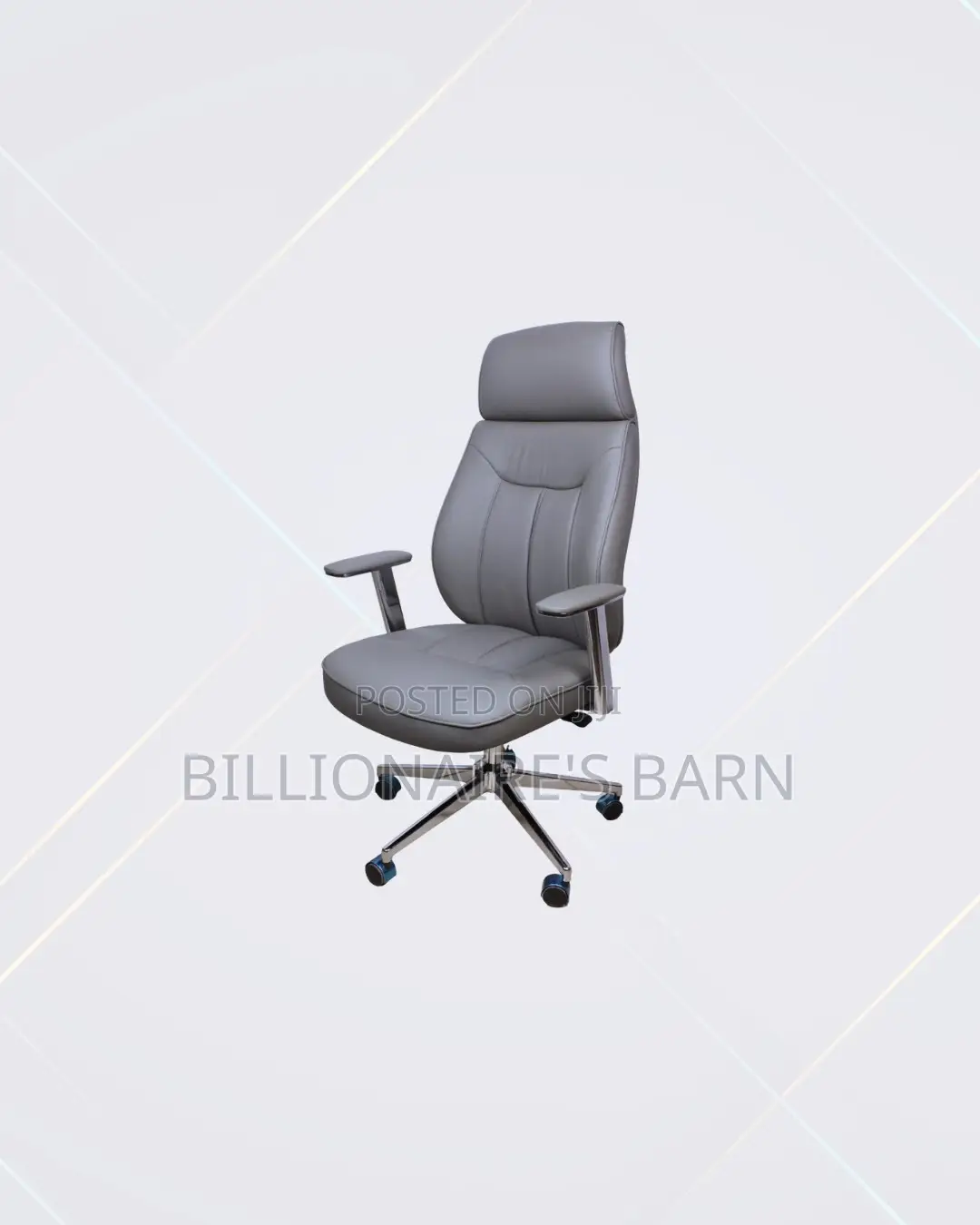 Heavy Duty Grey Executive Leather Office Chair High Back Chrome Base
