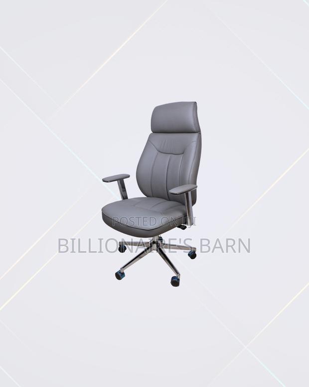 Heavy Duty Grey Executive Leather Office Chair High Back Chrome Base