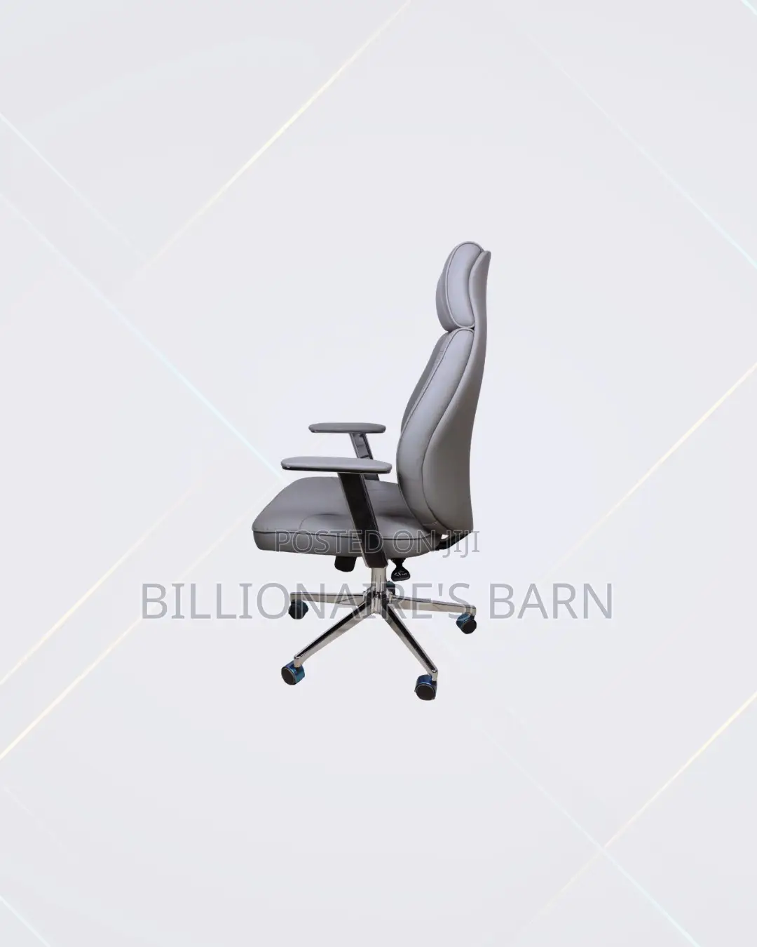 Heavy Duty Grey Executive Leather Office Chair High Back Chrome Base
