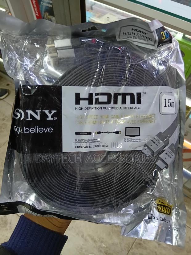 This Is a Sony 15-Meter High-Speed Hdmi Cable in Flat Black.