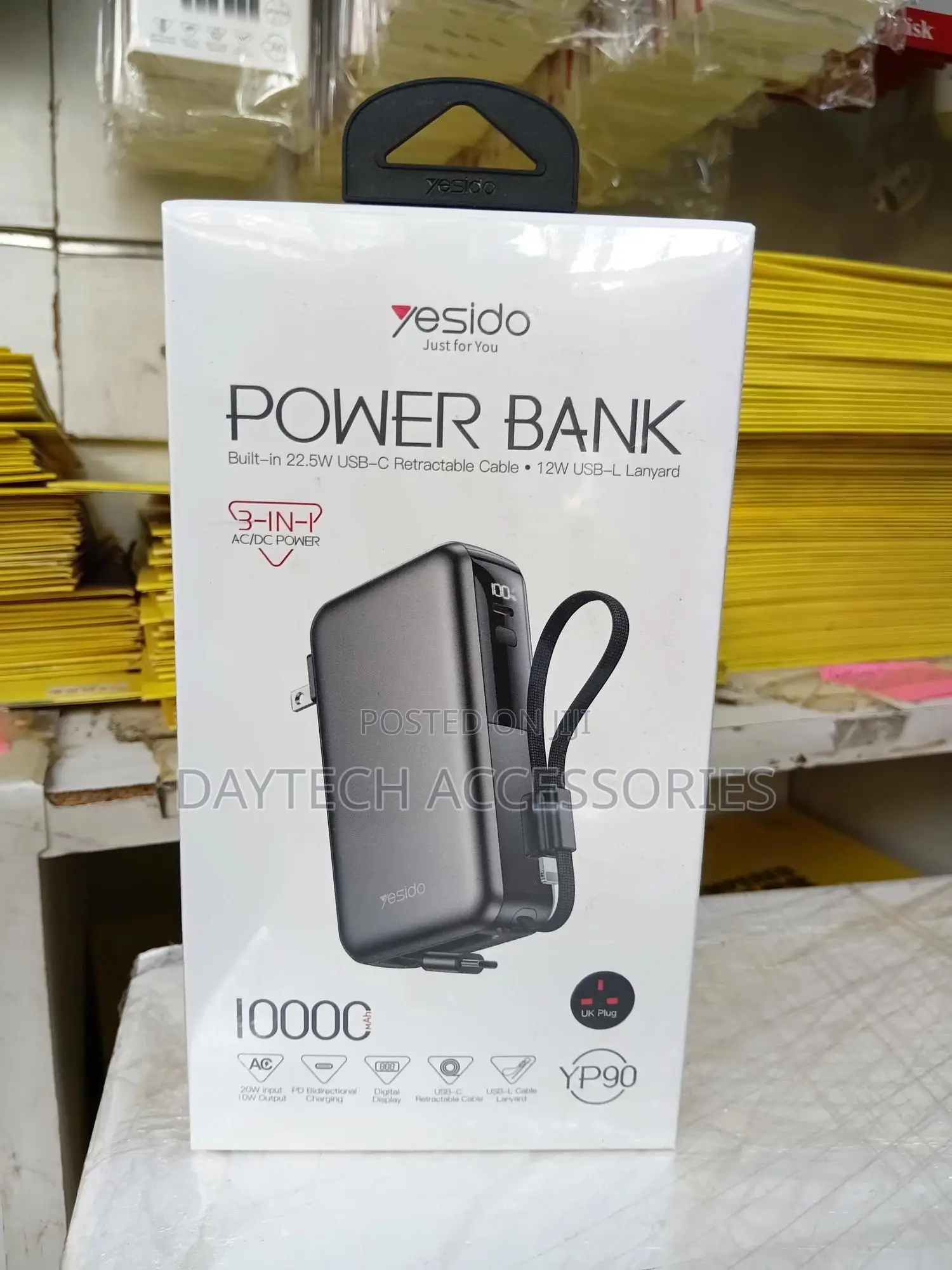 Yesido Yp90e 22.5w Ac+Dcpower Bank Built-in Retractable Usb-C Cable
