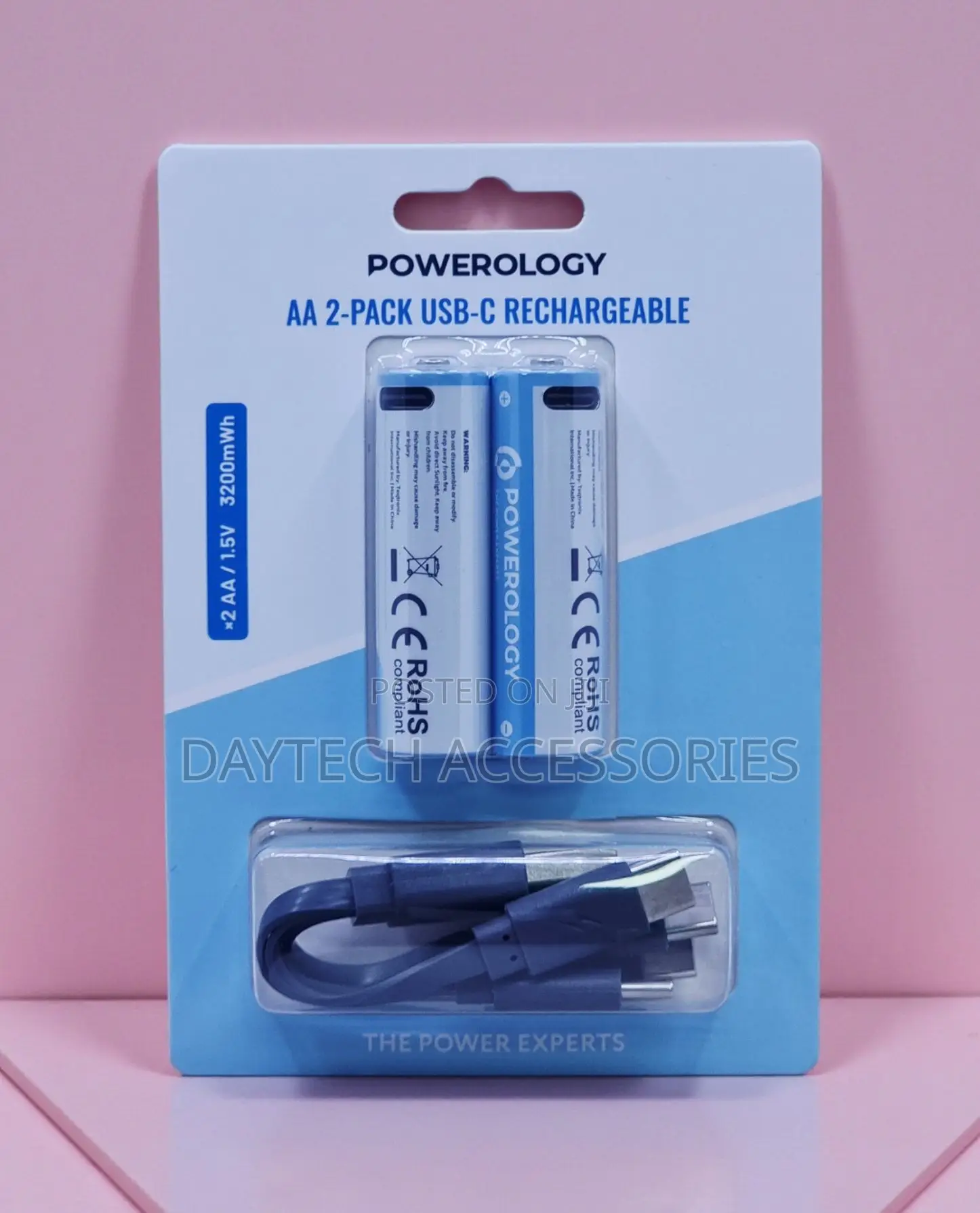 Powerology 2-Pack of Aa Usb-C Rechargeable Lithium-Ion Batteries