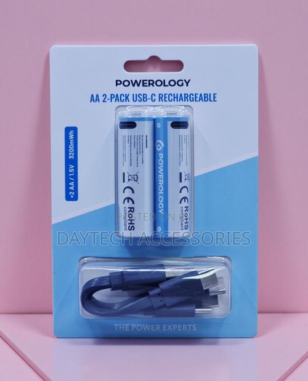 Powerology 2-Pack of Aa Usb-C Rechargeable Lithium-Ion Batteries