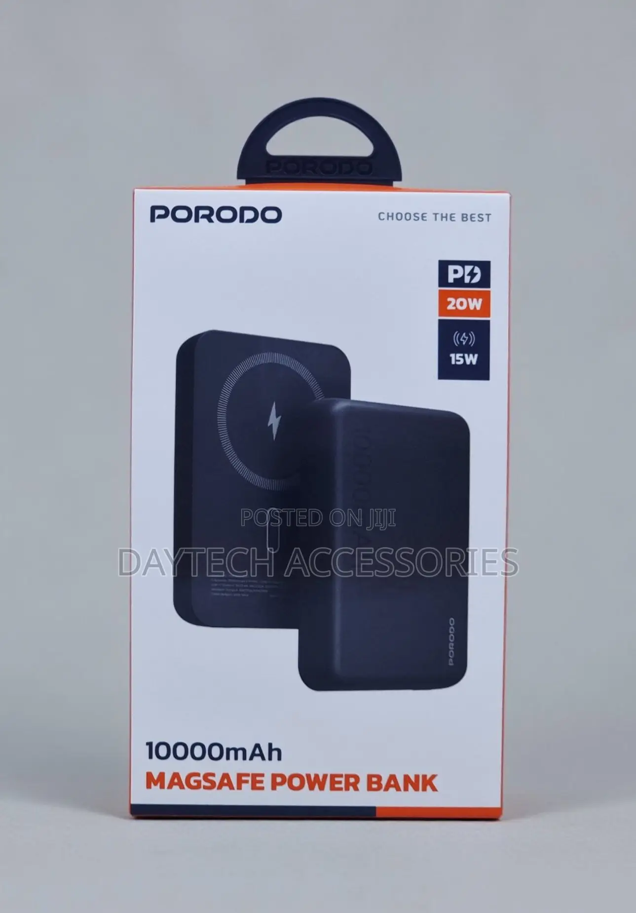 This Is a Porodo Bluvora 10000mah Magsafe Power Bank in Dark Grey.