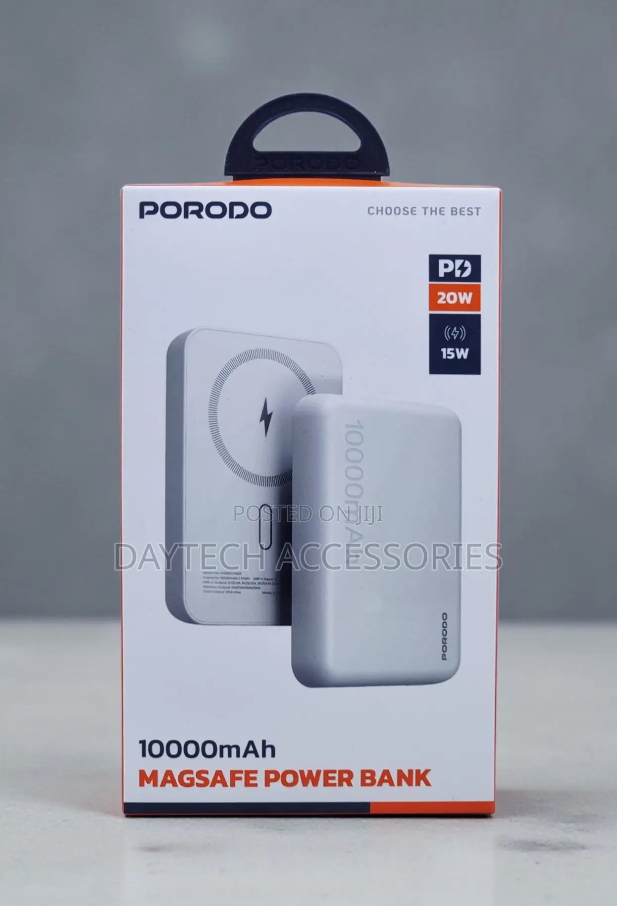 This Is a Porodo Bluvora 10000mah Magsafe Power Bank in Dark Grey.