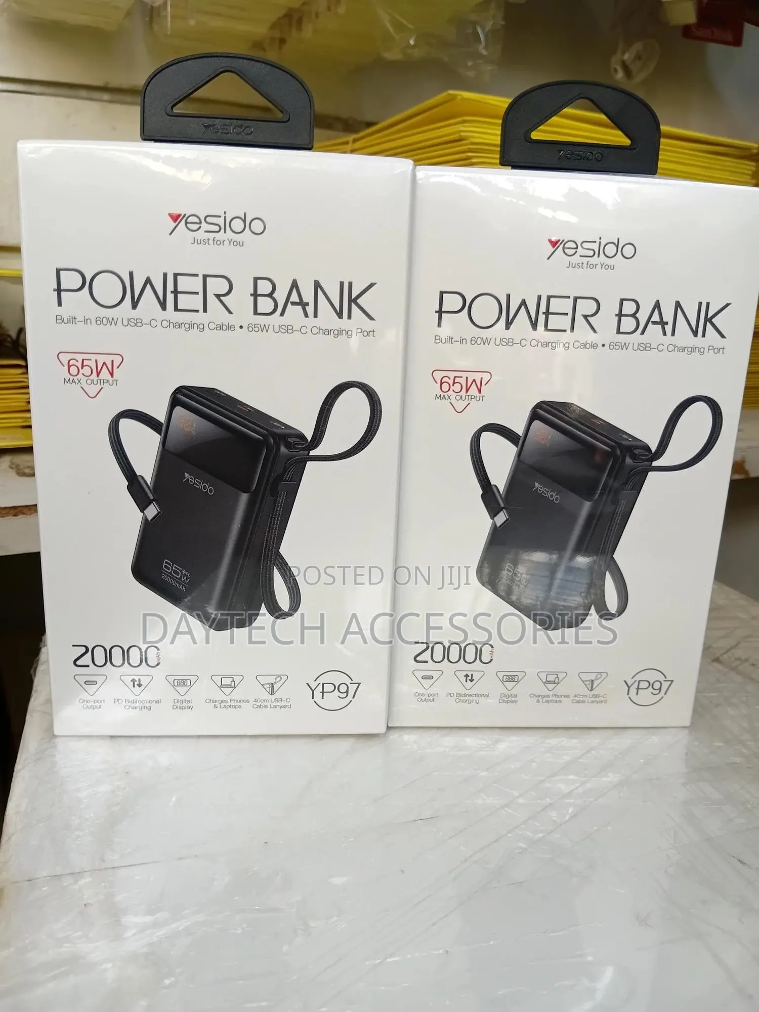 Yesido 20000mah 65w Power Bank With Built in Usb C Fast Charging Cable