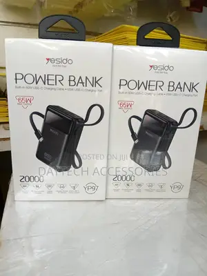 Yesido 20000mah 65w Power Bank With Built in Usb C Fast Charging Cable