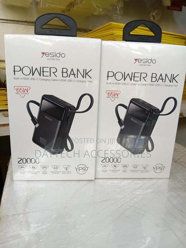 Yesido 20000mah 65w Power Bank With Built in Usb C Fast Charging Cable - thumbnail 2