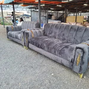 Set of Grey Velvet Sofa (3 Seater + 2 Seater)