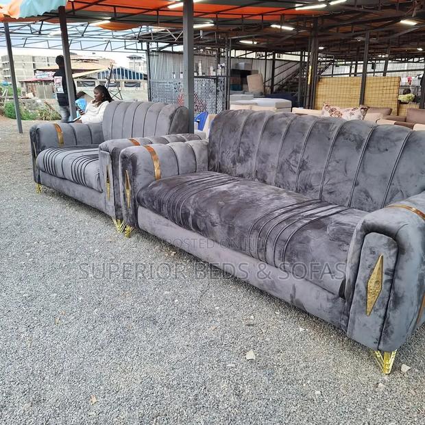 Set of Grey Velvet Sofa (3 Seater + 2 Seater)