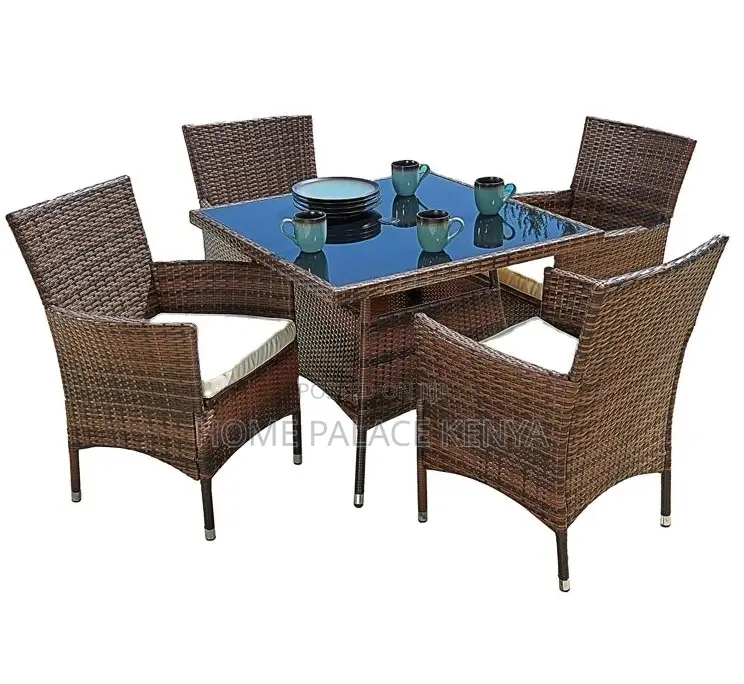 Outdoor Set: 4 Seater All Weather Rattan Dining Table Set